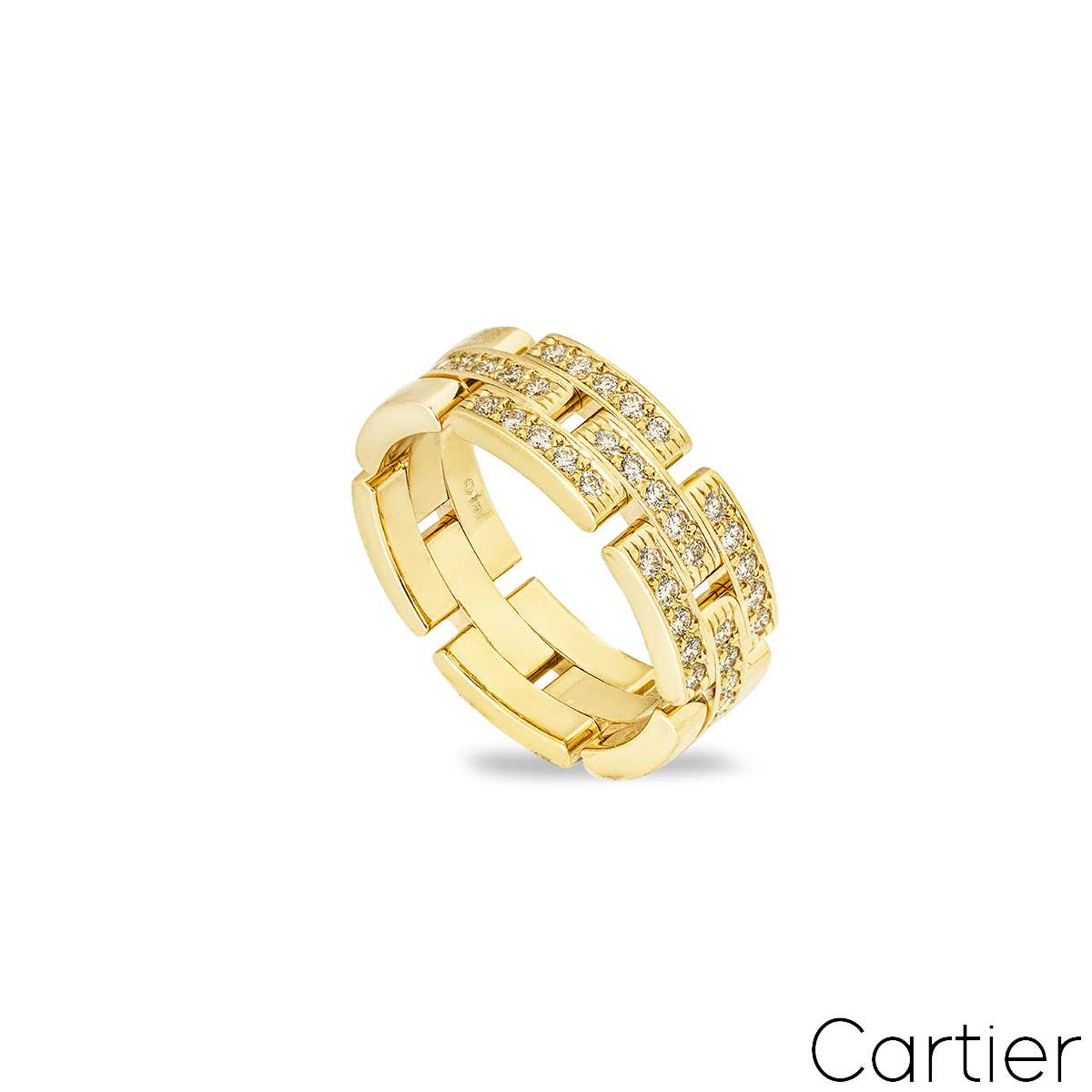 Cartier Yellow Gold Diamond Three Row Maillon Panthere Ring Size 64 B4127100
